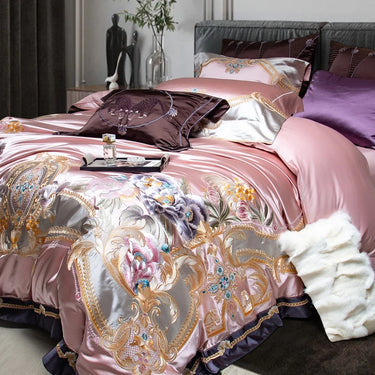 Luxury Pink Purple European Baroque Palace Duvet Cover, Egyptian Cotton 1200TC Bedding Set